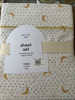 West Elm Moon & Dots Sheet Set - Mustard Yellow & Sage